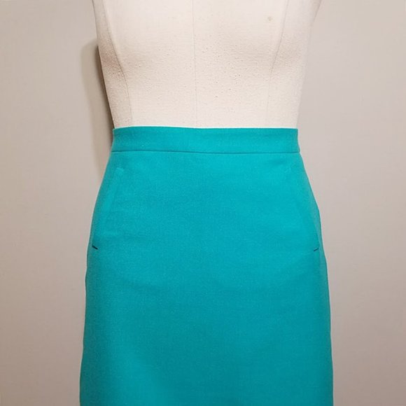 New J Crew Sterling Pencil Skirt 12P Womens Blue Green Double Serge Wool Pockets - Picture 6 of 10